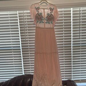 Venus Elegant Pink Floral Embroidered Dress